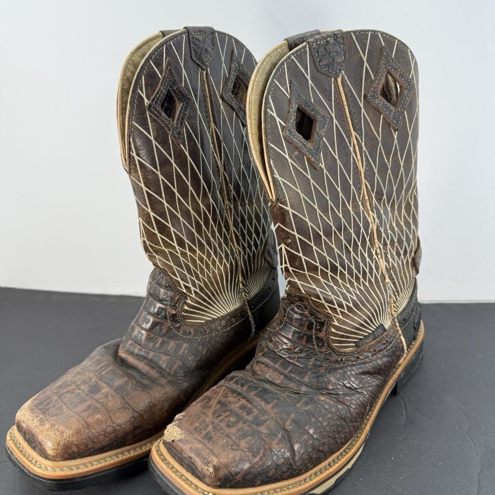 Justin Derrickman Brown Crocodile Print Comp Toe Work Boot Mens 9D Style WK4833 - Picture 7 of 16